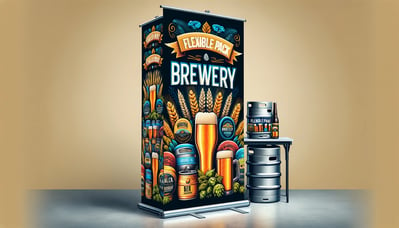 DALL·E 2024-02-08 14.04.58 - A fold-up banner designed for a brewery convention, now featuring the words Flexible Pack Brewery prominently. The banner includes high-resolution i-1