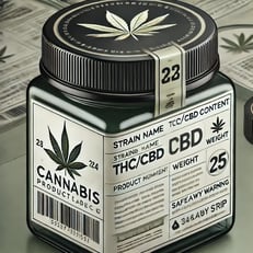 DALL·E 2024-09-18 11.53.27 - A detailed cannabis product label with a modern and professional design. The label should feature a prominent cannabis leaf graphic along with product